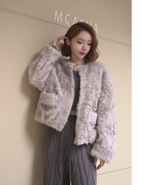 質感仿皮草拉鍊外套