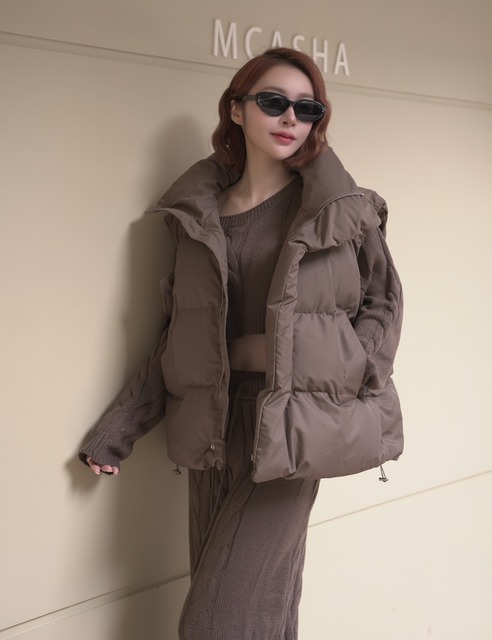 百搭可縮腰無袖鋪棉背心式外套(5色)