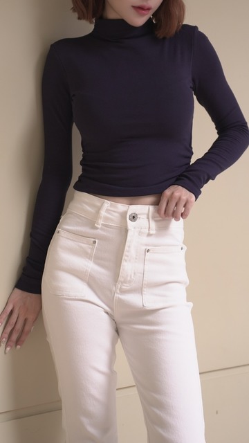 高領內磨毛有胸墊長袖短版發熱衣 (4色)