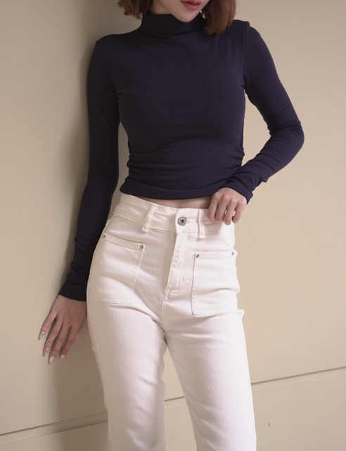 高領內磨毛有胸墊長袖短版發熱衣 (4色)