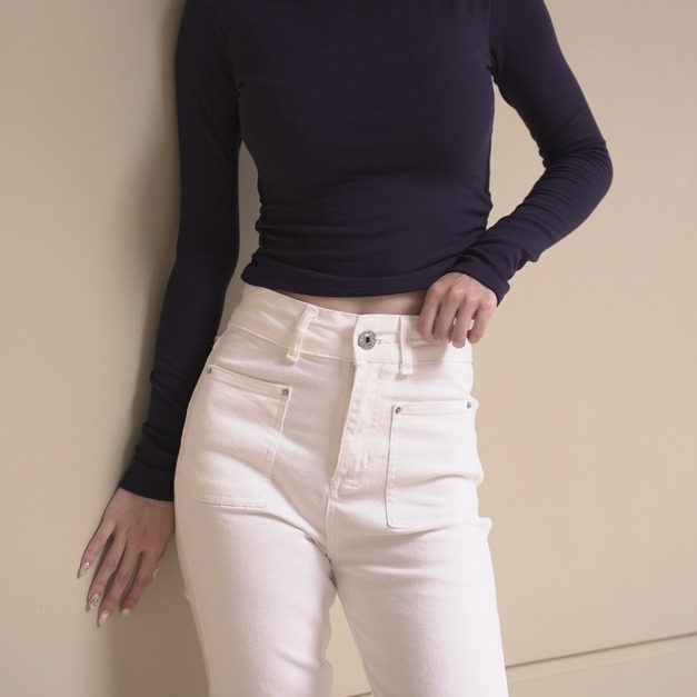 高領內磨毛有胸墊長袖短版發熱衣 (4色)