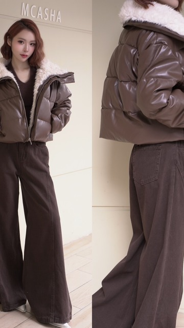 米其林麵包鋪棉皮質外套 (3色)