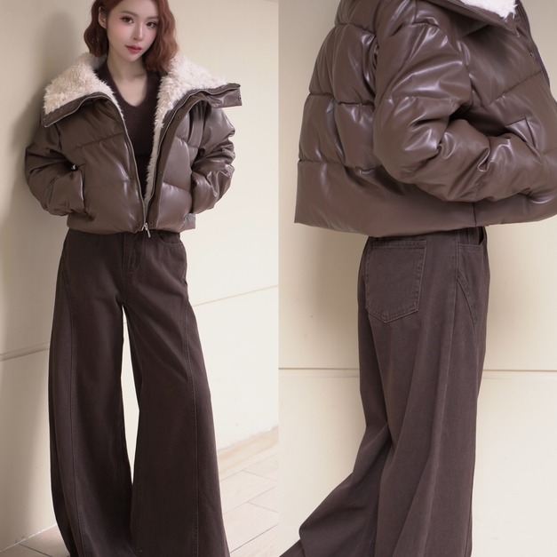 米其林麵包鋪棉皮質外套 (3色)