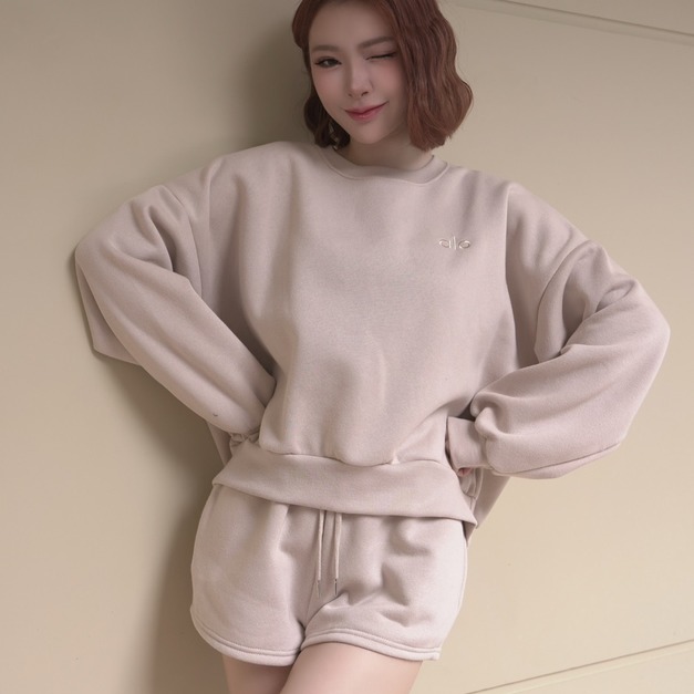 字母造型磨毛大學T搭配鬆緊抽繩磨毛短褲 (4色)