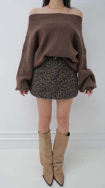 豹紋A字高腰短裙S~XL (2色)