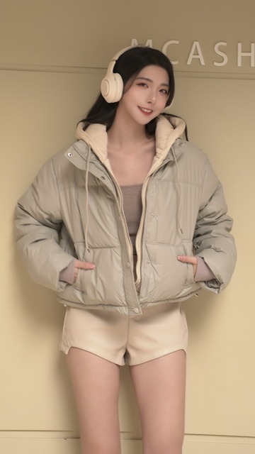 時髦拼色棉質連帽鋪棉外套(2色)