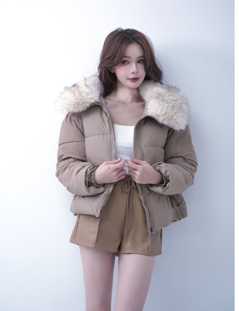 毛毛領縮腰鋪棉外套(3色)