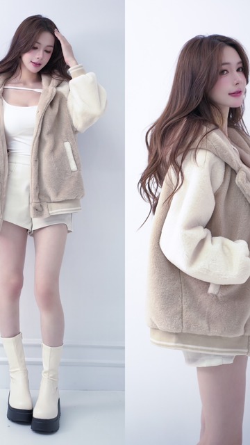 毛茸茸排釦棒球連帽鋪棉外套(3色)