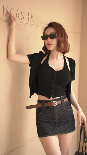 質感原色牛仔皮帶短裙S～L