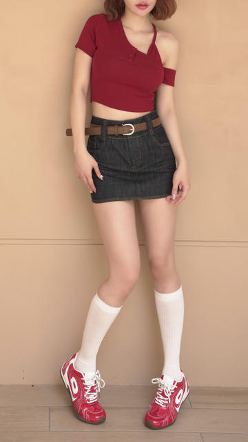 質感原色牛仔皮帶短裙S～L