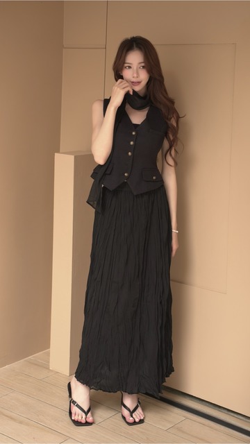 不透光浪漫鬆緊長裙(2色)