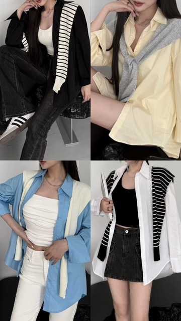 時髦披肩襯衫(4色)