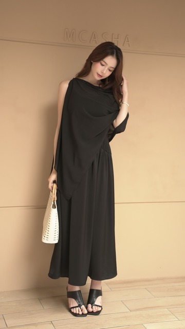 不規則氣質薄紗連身長洋S~L