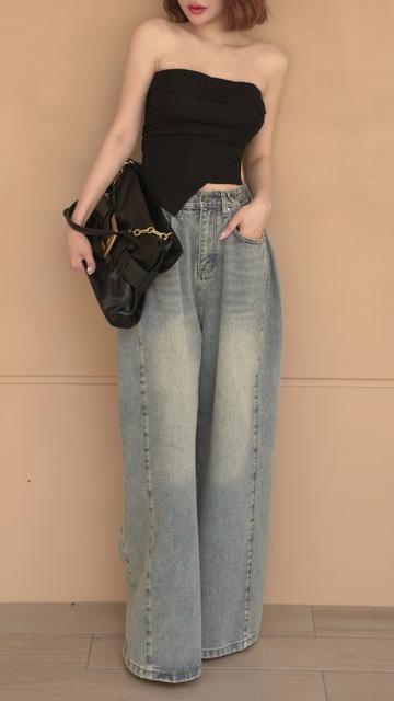 釦可調牛仔寬褲S~L