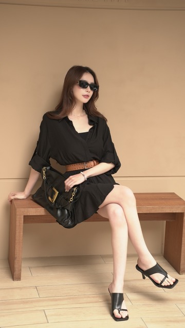 防曬不悶熱♡副皮帶襯衫領麻紗防曬短洋S~L