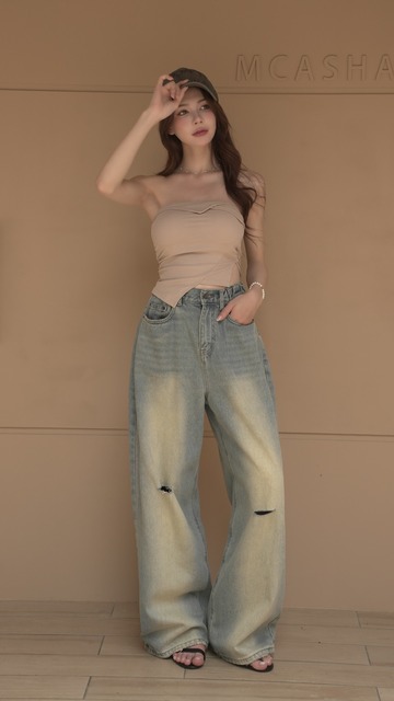 時髦漸層牛仔寬褲S~L