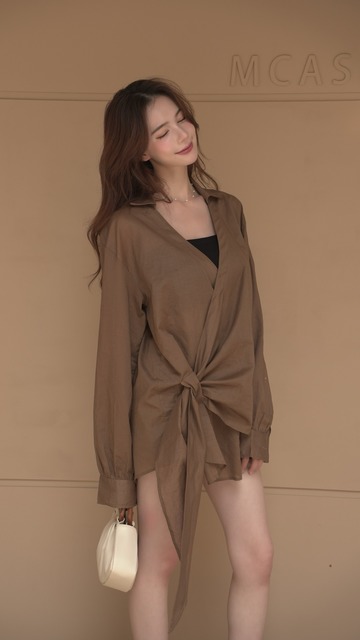 防曬透氣不悶熱♡麻紗顯瘦交叉上衣搭配鬆緊短褲(3色)