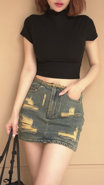 復古刷色破鬚牛仔短裙S~L