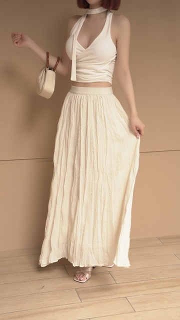 不透光浪漫鬆緊長裙(2色)