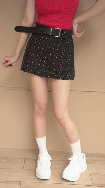 波點皮帶短裙S~XL