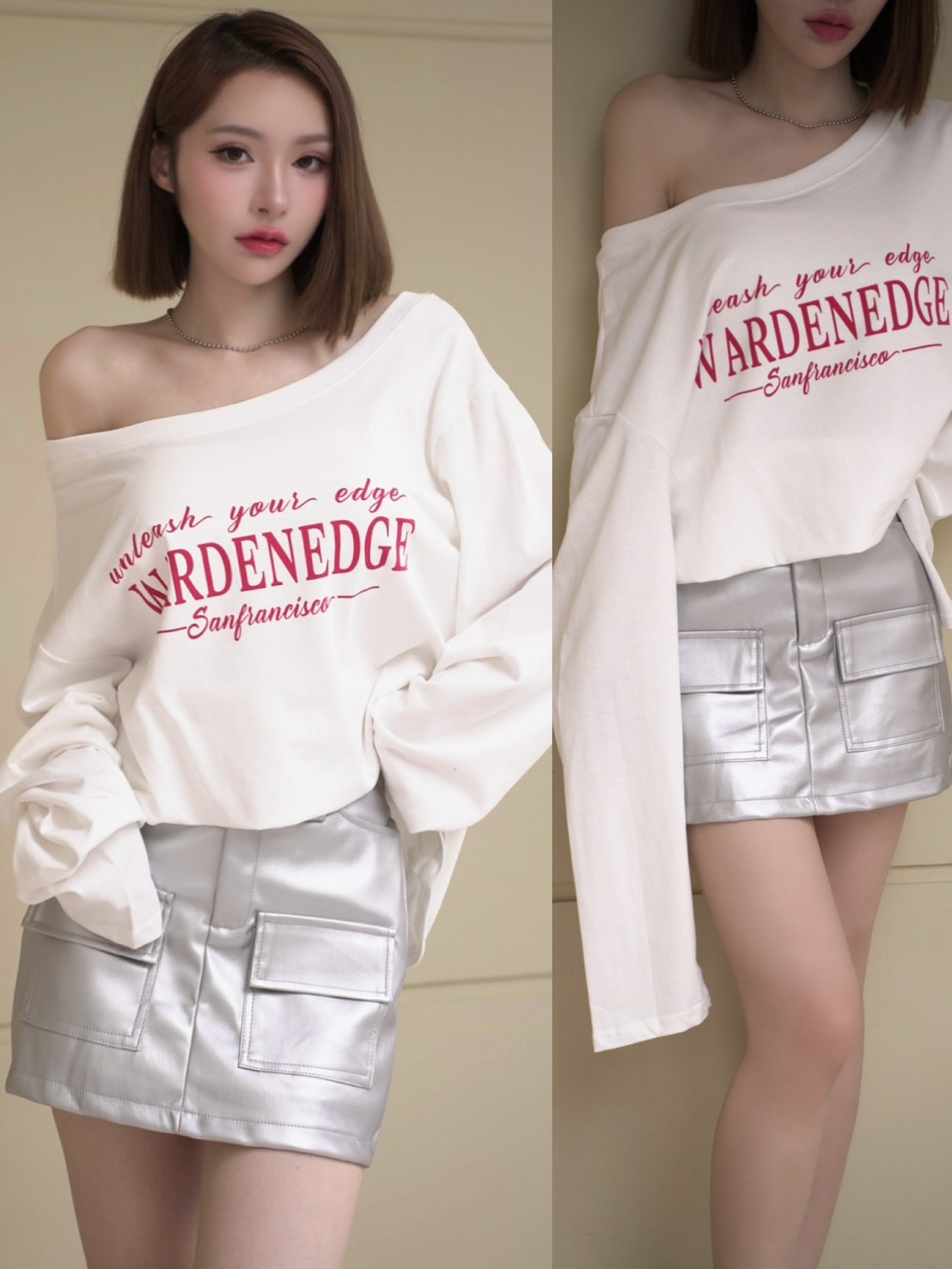 秋日字母寬肩長袖棉TEE