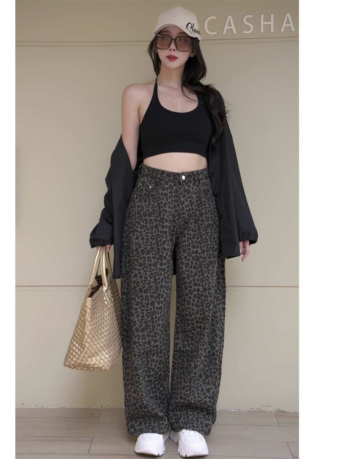 時髦豹紋寬褲S~L