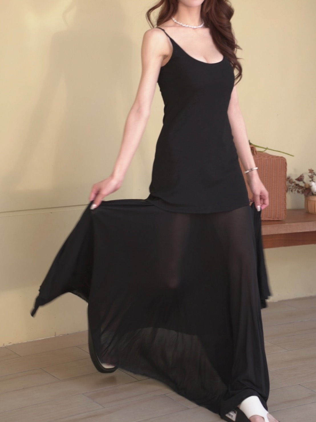 ➤時尚拼接接紗長洋 (2色)