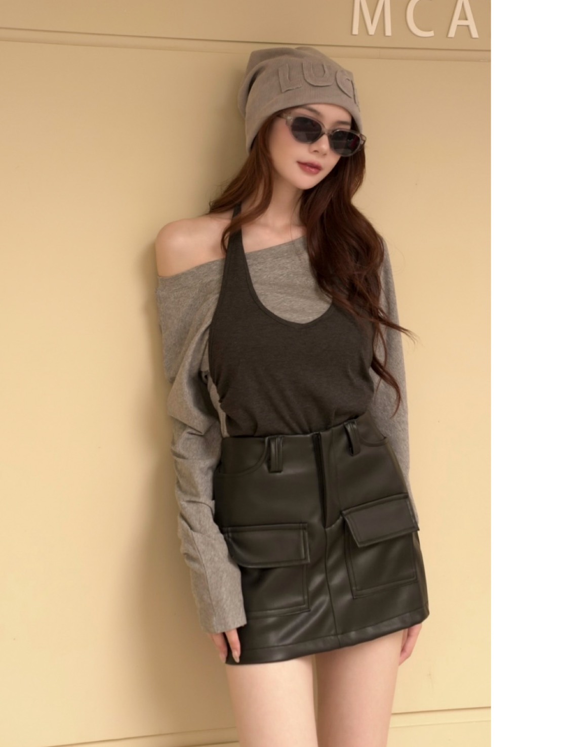 慵懶舒適假兩件綁脖長袖上衣(2色)