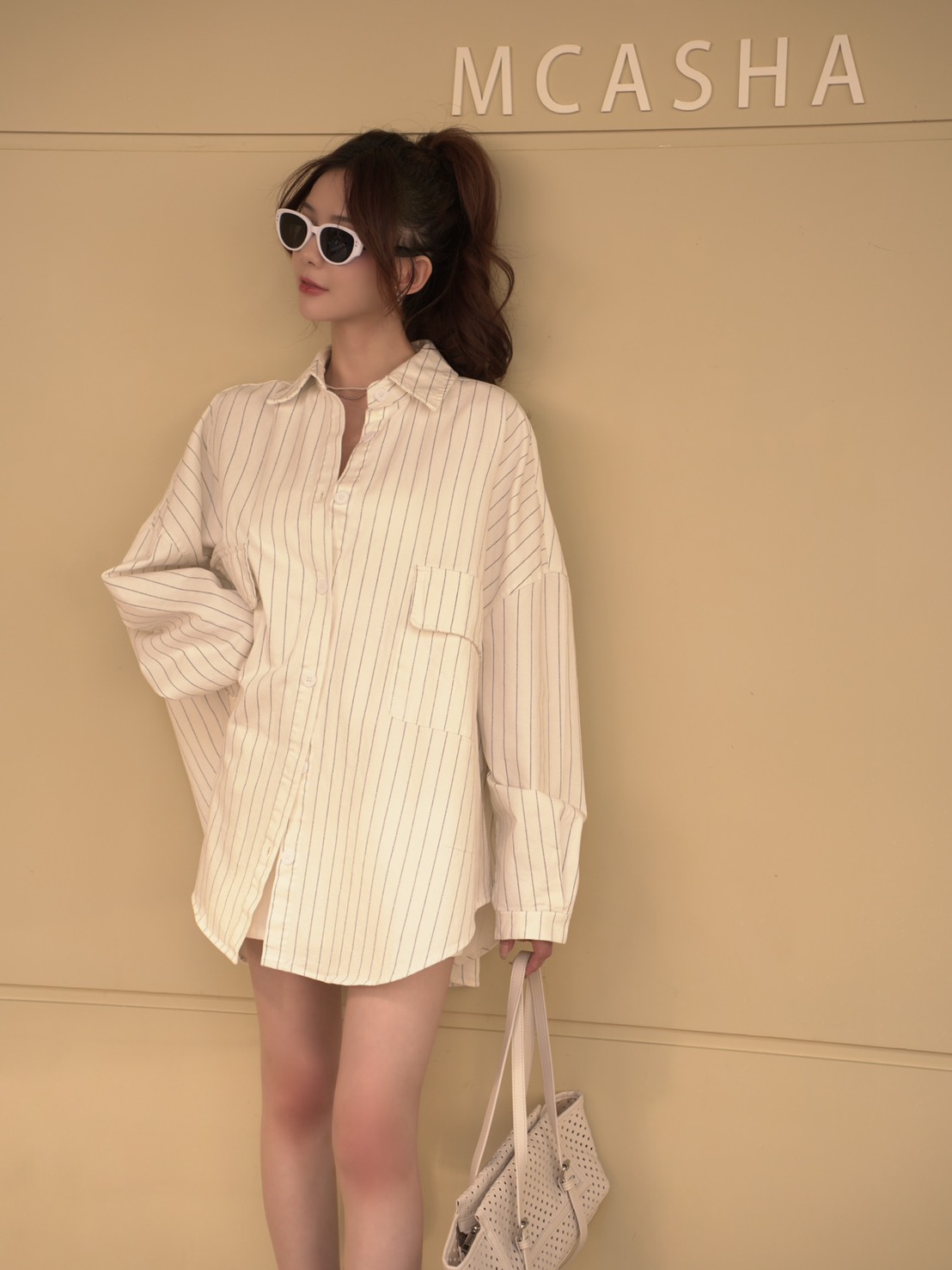 歐美率性直紋寬大長襯