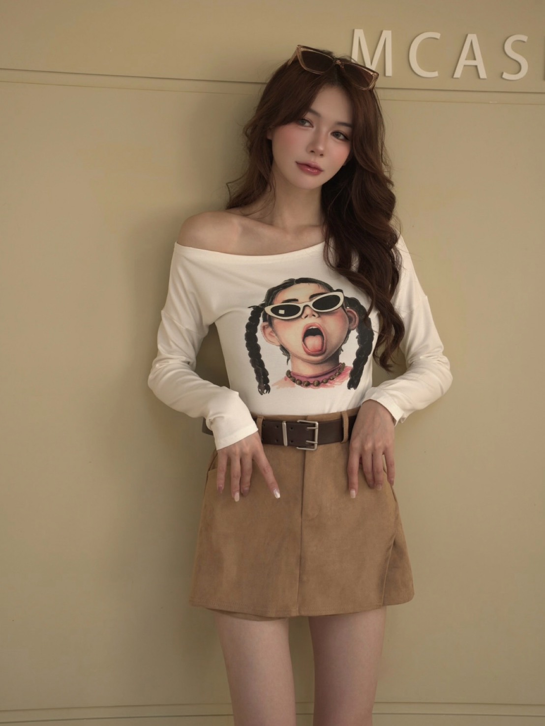 ➤墨鏡少女柔軟棉質百搭寬鬆TEE(2色)