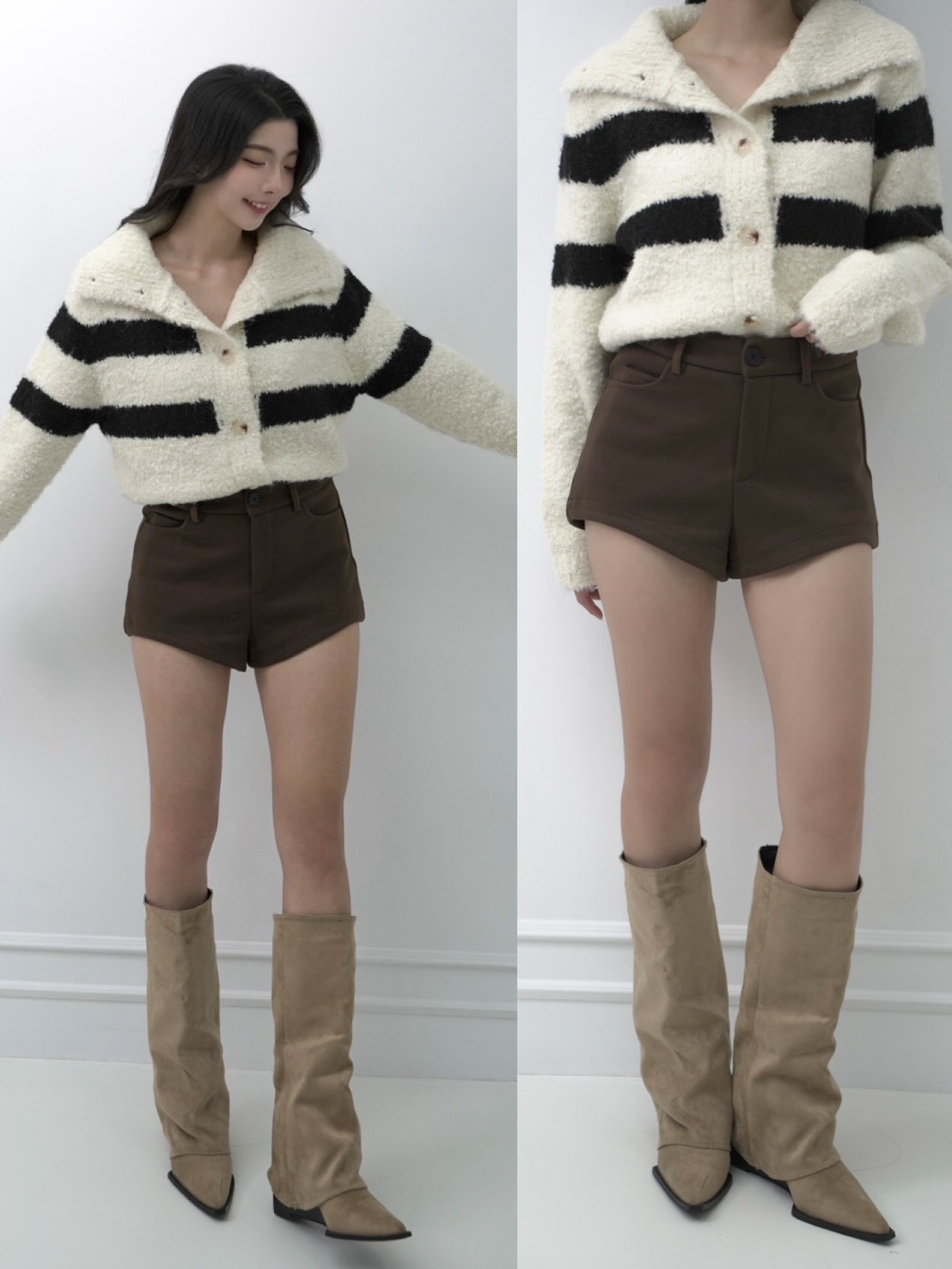 韓國QQ毛橫條鈕釦毛衣（2色）