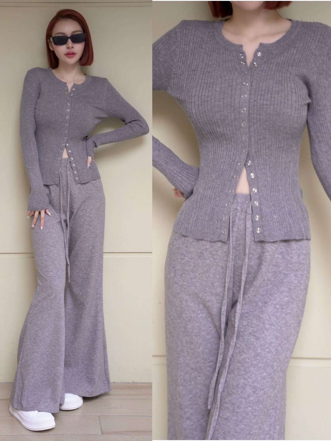 ➤圓領排釦百搭針織衫