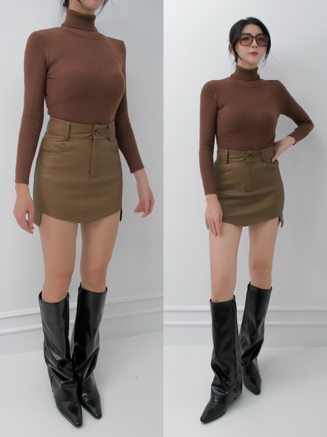 ➤高腰顯瘦造型皮褲裙S-L