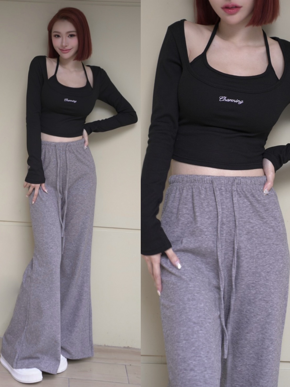 ➤草寫胸墊長袖上衣(3色)