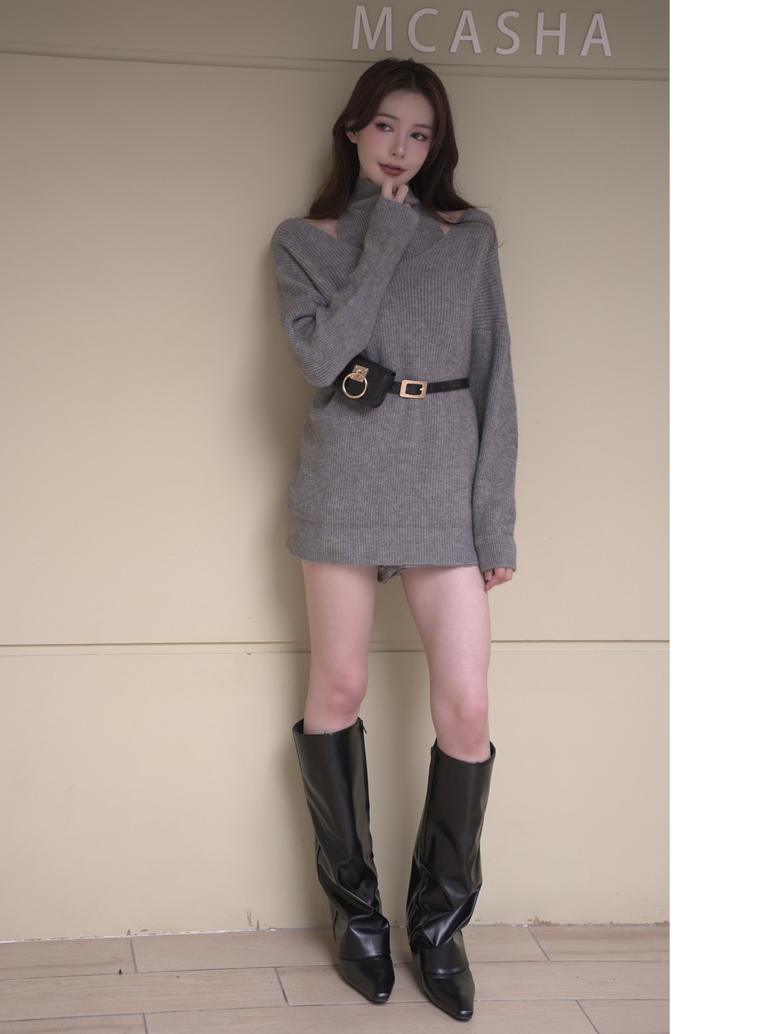 S~XL都可穿高領背心搭配V領寬鬆連身毛衣(4色)色)