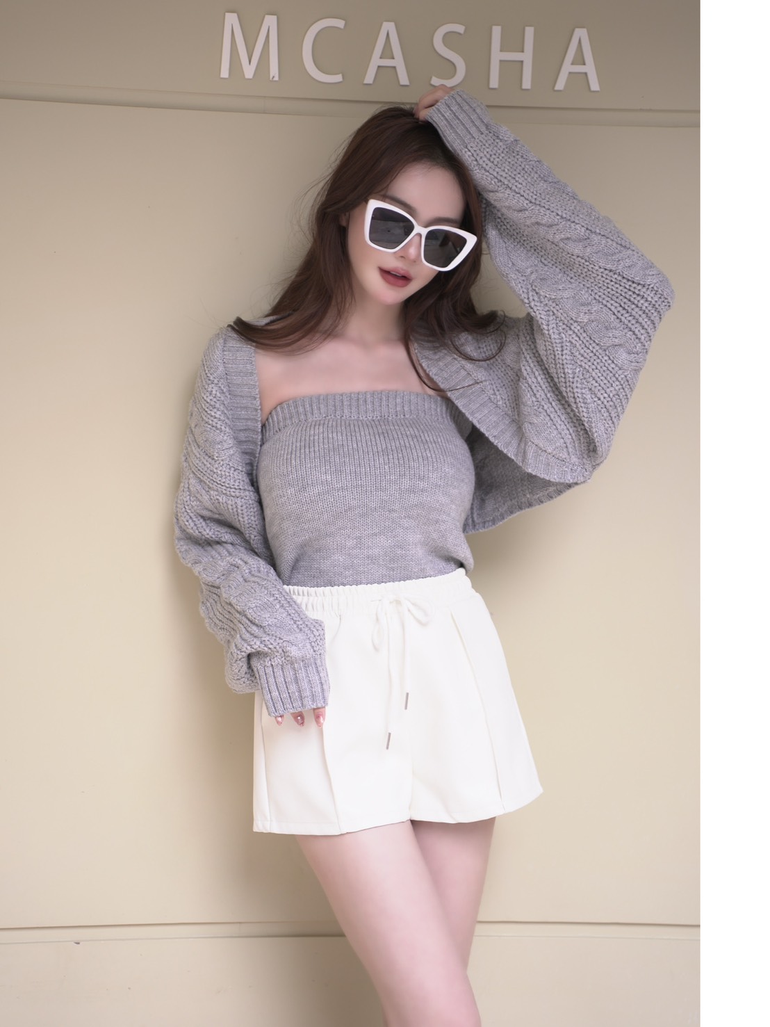 鬆緊防滑抹胸搭配麻花厚實針織外套(3色)