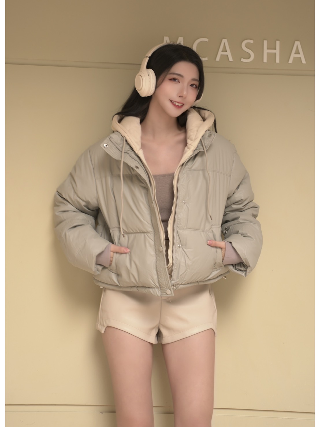 時髦拼色棉質連帽鋪棉外套(2色)