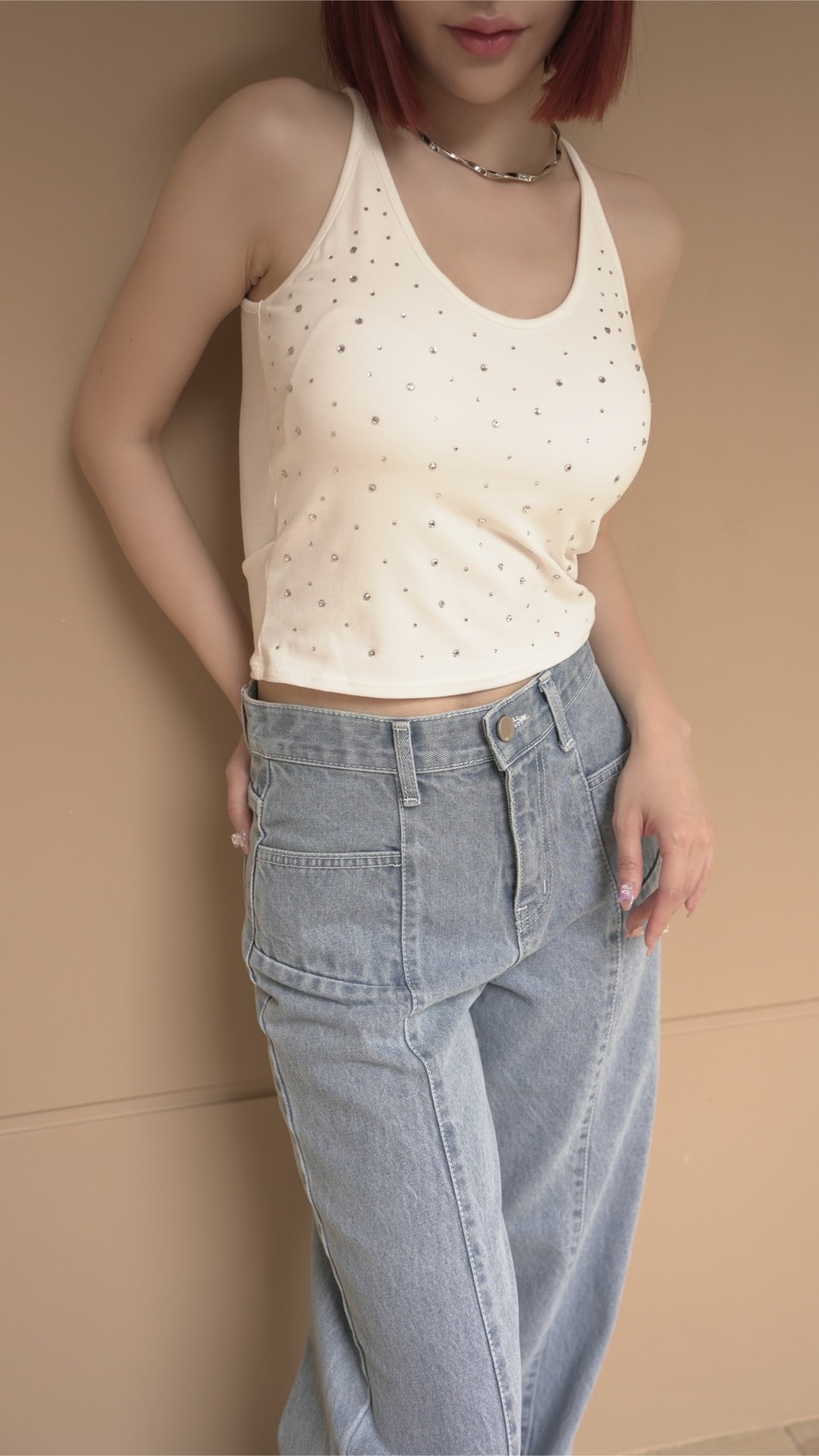 鑽面美背胸墊背心(3色)