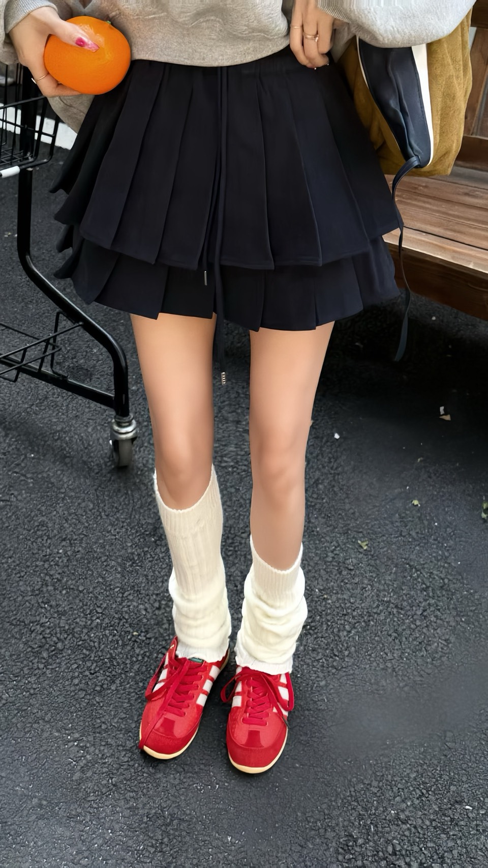 鬆緊內抽繩百褶裙♡♡♡裡面有縮口超安全褲S~M