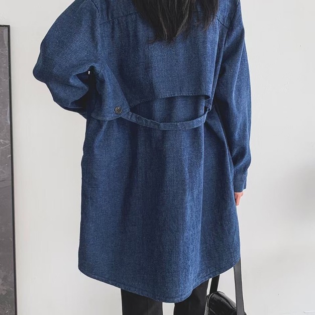 正韓-襯衫領牛仔磨毛外