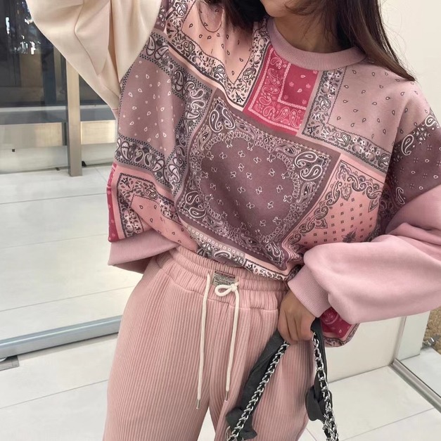 正韓-民俗風拼接圓領tee