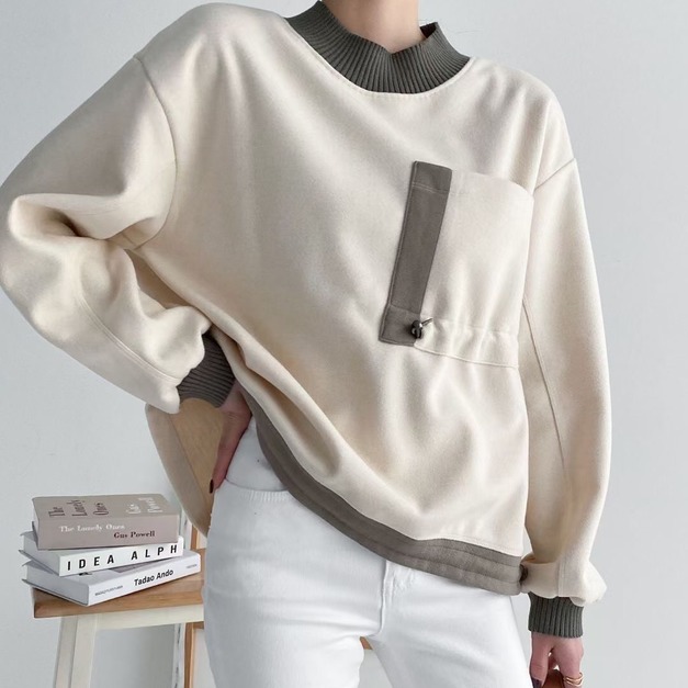 正韓-口袋腰抽繩圓領衫