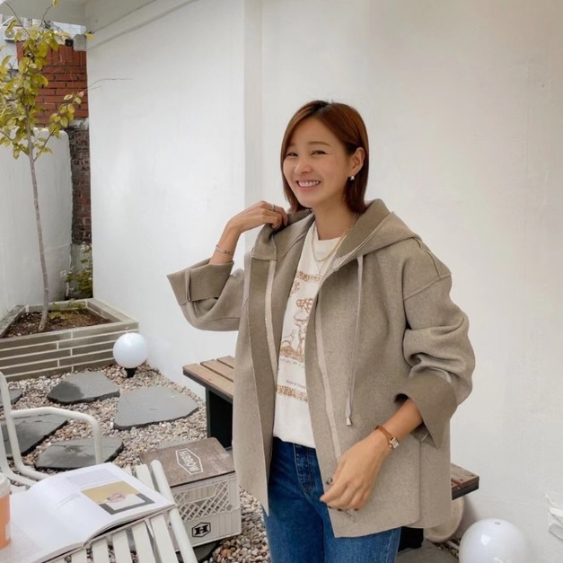 正韓-簡約混羊毛連帽毛尼外