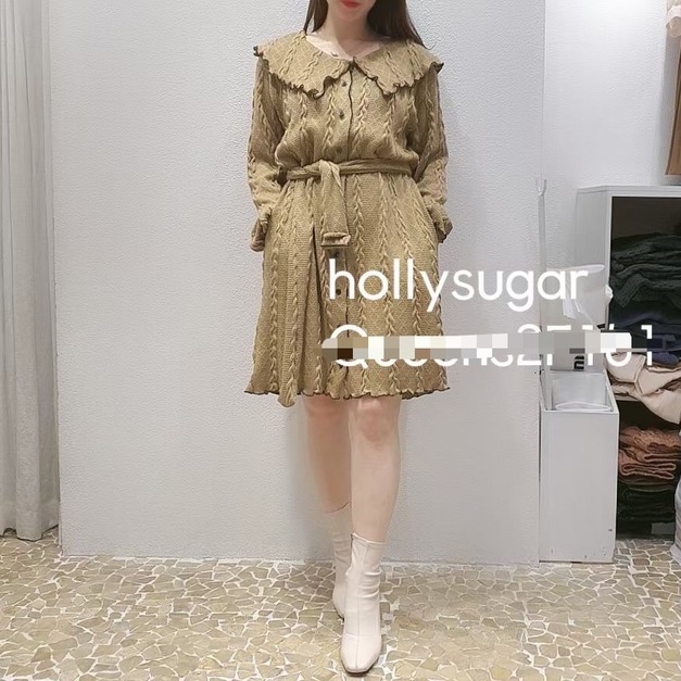 正韓-大翻領木耳邊針織洋