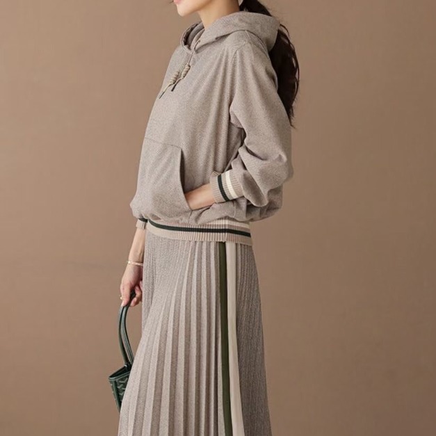 正韓-壓褶人字紋裙