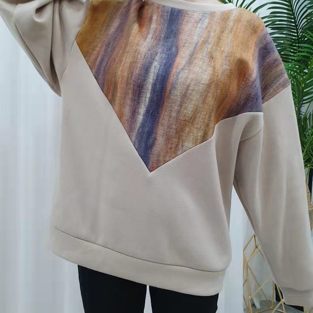 正韓-彩色潑墨拼接圓領TEE