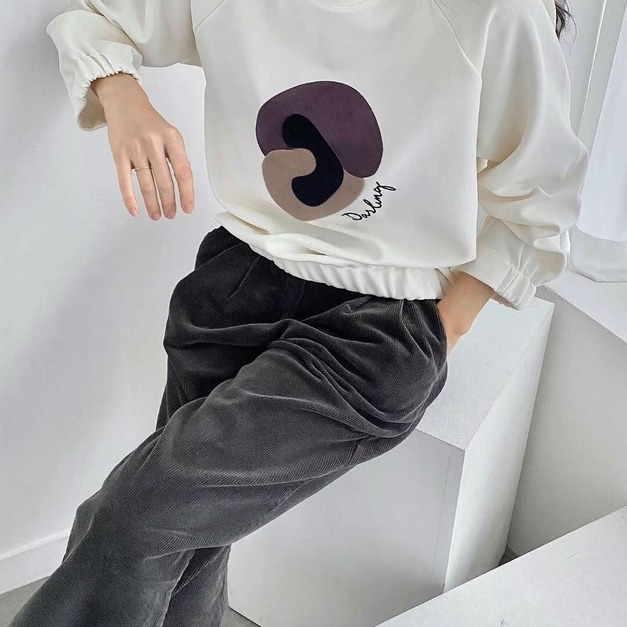 正韓-圓領植絨圖休閒T