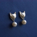 立體貓咪珍珠耳環 925純銀天然淡水珍珠_1