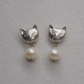 立體貓咪珍珠耳環 925純銀天然淡水珍珠