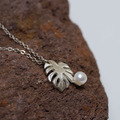 龜背芋珍珠項鍊 - 925純銀植物項鍊_3